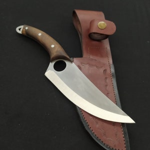 Walnut Handle Knife with Sheath, Cleaver Knife, Butcher Knife, Kitchen Chef Knife For Gift, Viking Knife, Multipurpose Chef Knives for Home