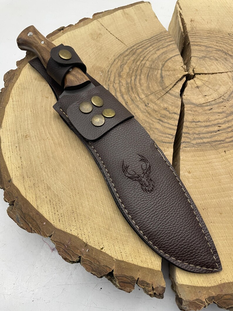Machete Kukri de 13" hecho a mano, con espiga completa y funda grabada a medida. imagen 10