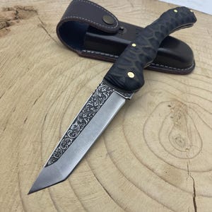 Engraved Folding Knife with Leather Sheath, Personalized Gift