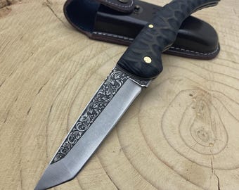 Engraved Folding Knife with Leather Sheath, Personalized Gift