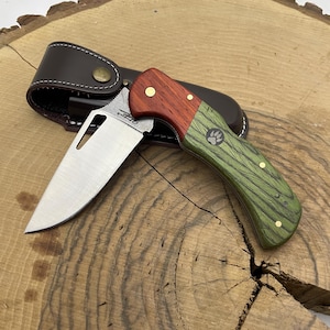 Navaja plegable, regalo para cazador, regalo de Navidad, regalo de aniversario para él, navaja de bolsillo grabada, mango de madera, regalo de cumpleaños, regalos personalizados.
