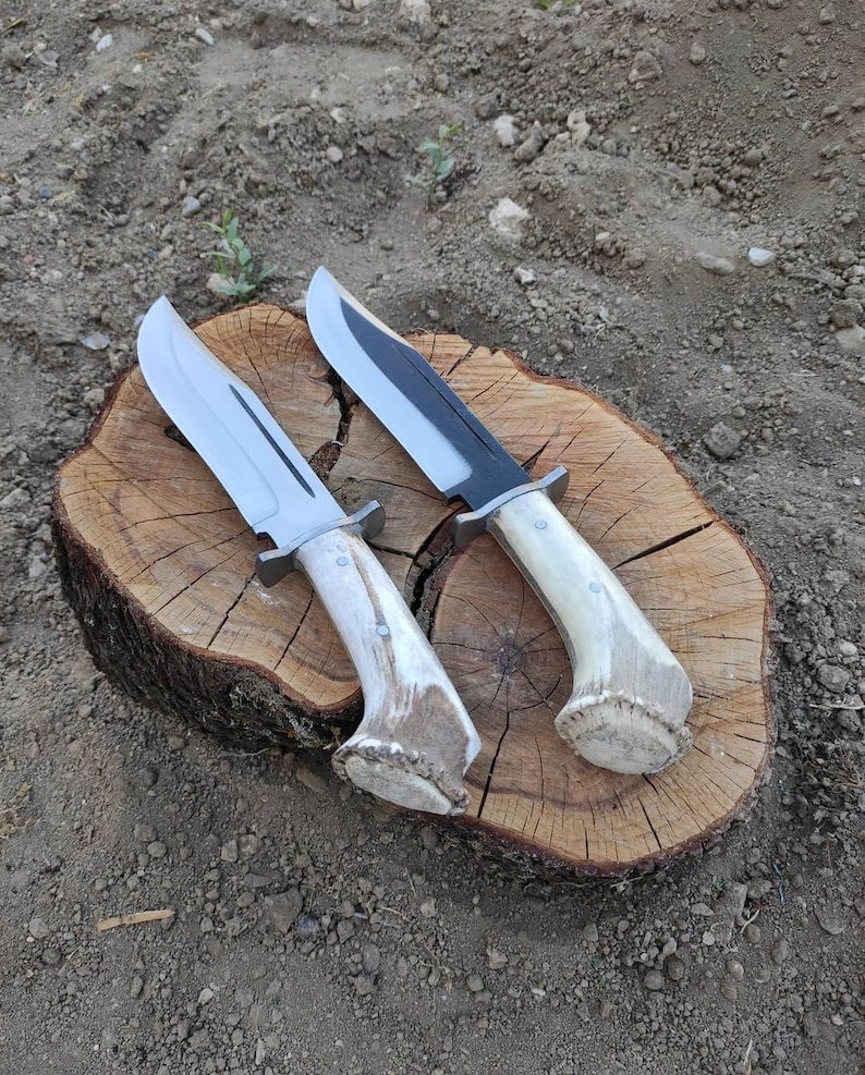 Handmade Steel Deer Horn Handle Bowie Knifecustom Etsy