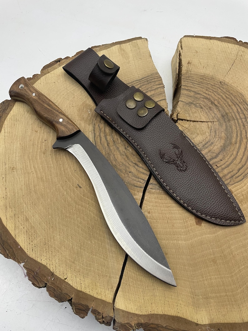 Machete Kukri de 13" hecho a mano, con espiga completa y funda grabada a medida. imagen 8