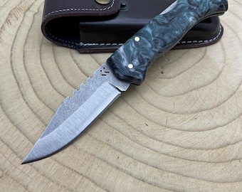 Engraved Stainless Steel Folding Pocket Knife: Groomsman Gift with Leather Cover