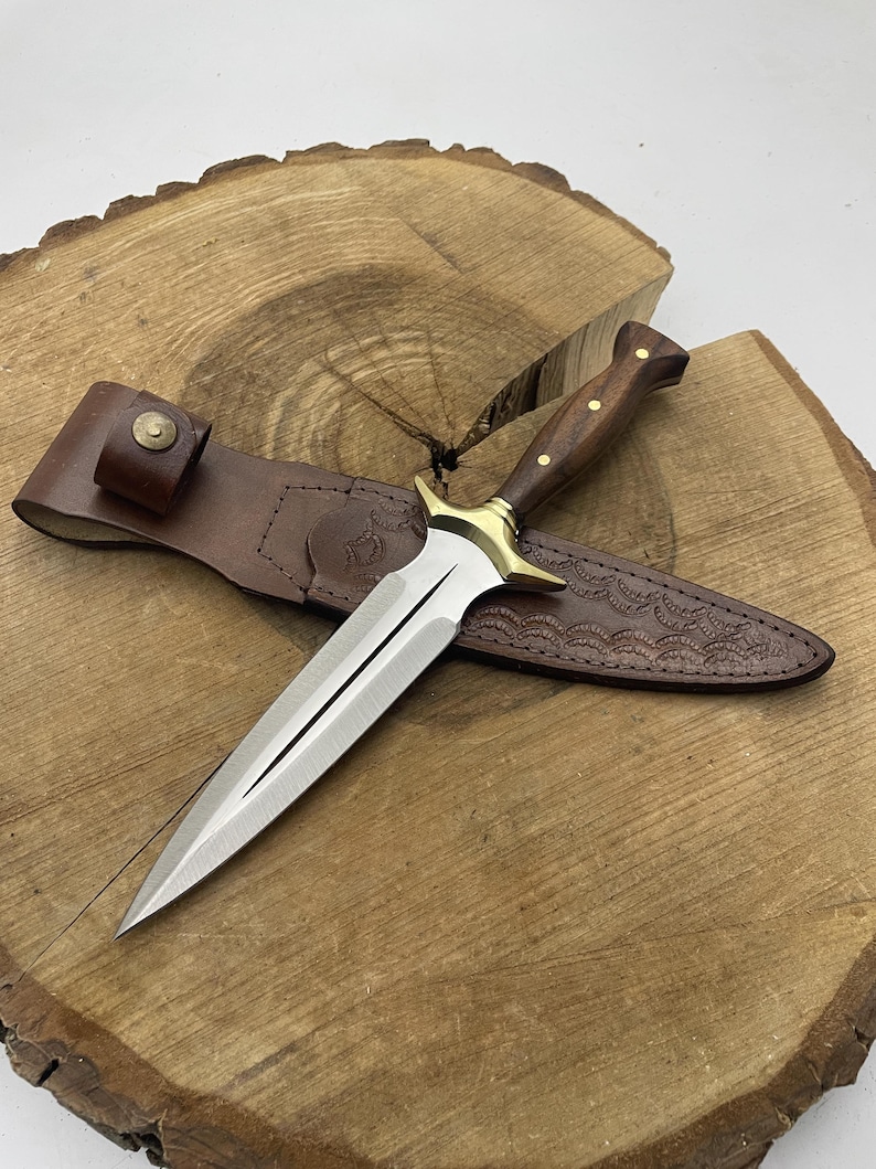 Walnut Handle Double Edge Dagger Knife With Leather Sheath - Etsy