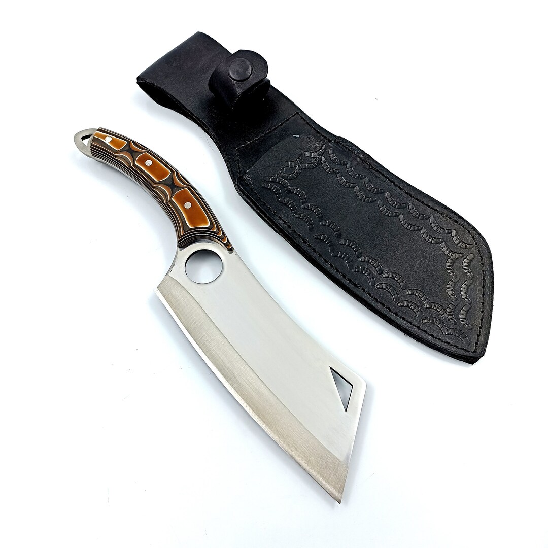 Handmade Stainless Steel Cleaver Knife: Santoku Style With Leather Case ...