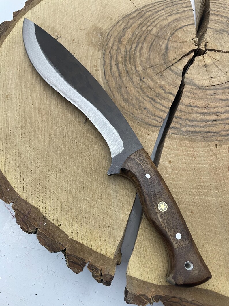 Machete Kukri de 13" hecho a mano, con espiga completa y funda grabada a medida. imagen 9