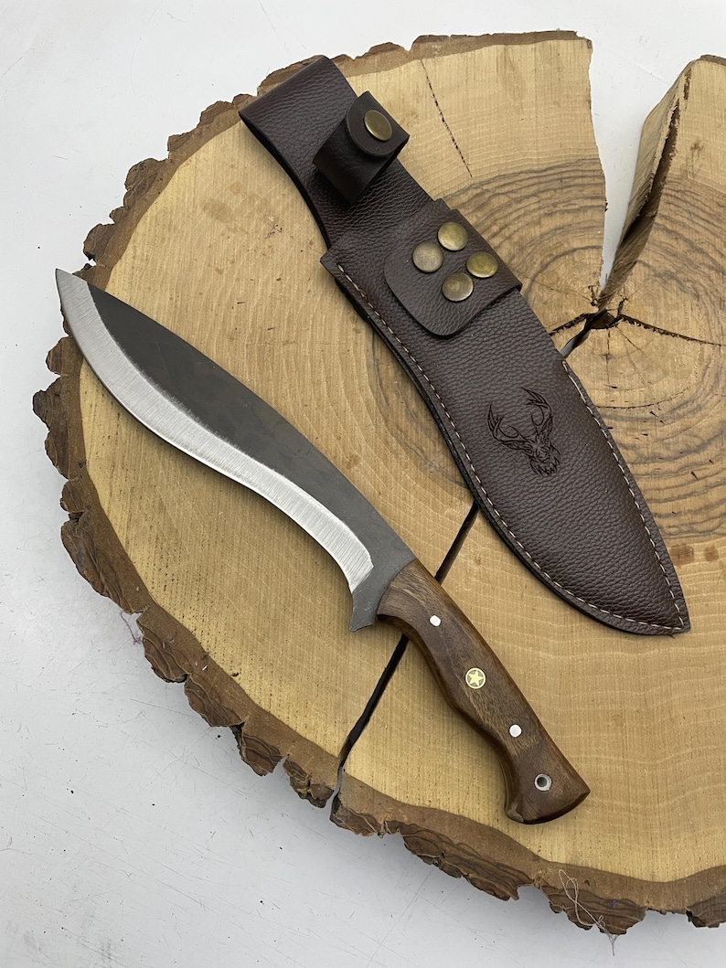 Machete Kukri de 13" hecho a mano, con espiga completa y funda grabada a medida. imagen 7