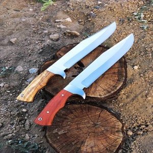Hand Forged Big Bowie Knife Custom Knife with Sheath Engraved Hunting Knife for Men Bushcraft Knife Personalized Knife Heavy Duty Knife