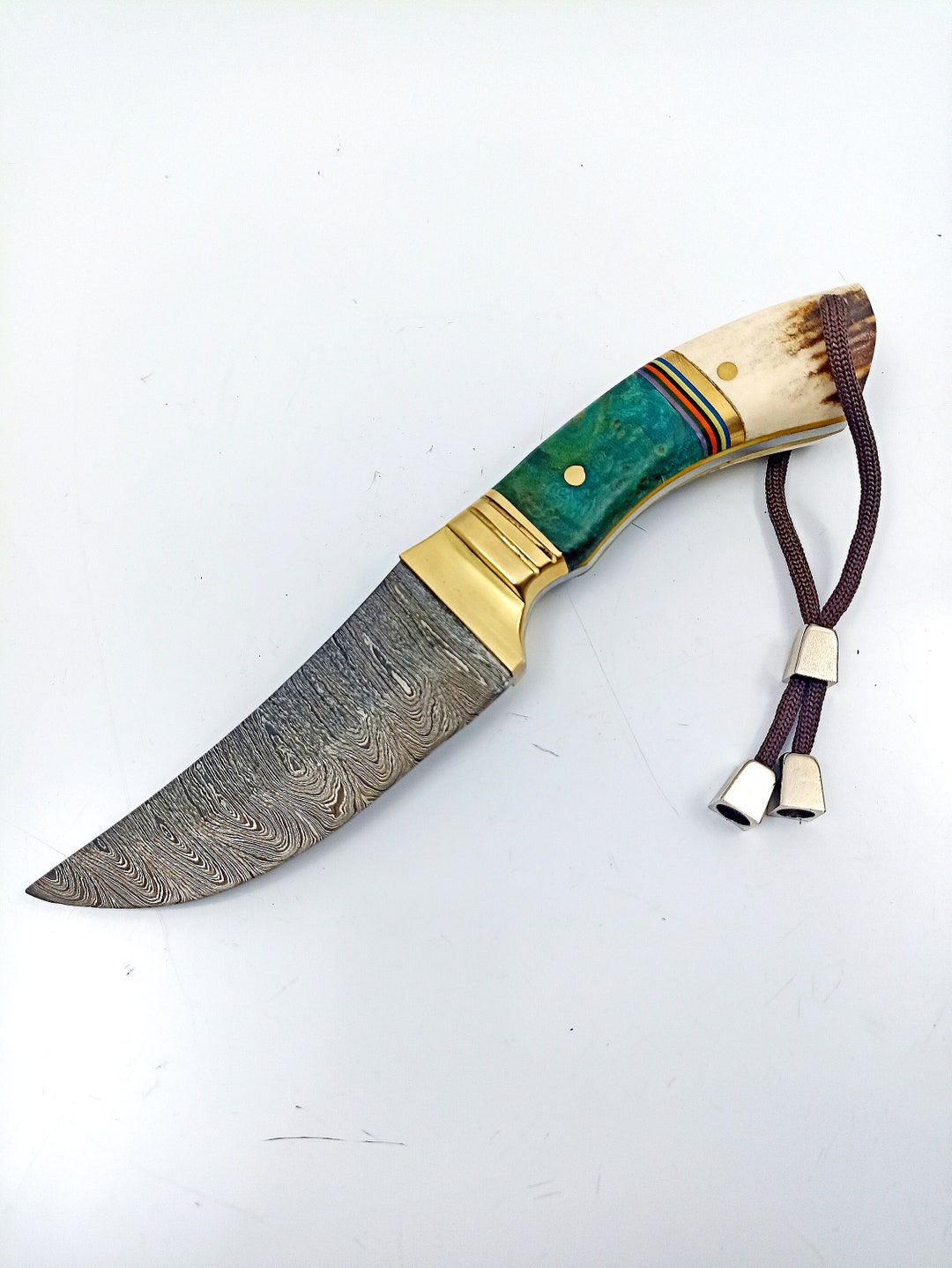 Custom Damascus Steel Hunting Knife with Antler Handle - 8.5 Inches main image 1