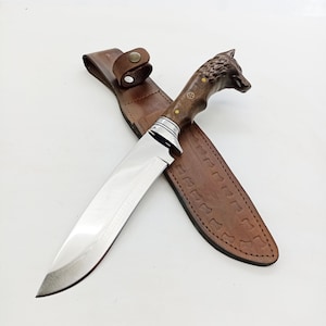 Wolf Knife - Handmade Hunting Knife , Personalized Knife , Full Tang Blade , Custom Engraved Knife , Bowie Knife , Hunting Gifts For Men