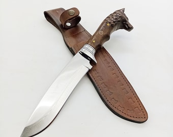 Wolf Knife - Handmade Hunting Knife , Personalized Knife , Full Tang Blade , Custom Engraved Knife , Bowie Knife , Hunting Gifts For Men