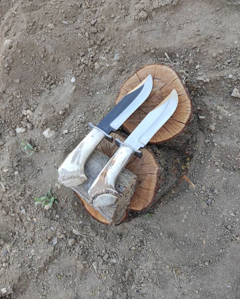 Handmade Steel Deer Horn Handle Bowie Knifecustom Etsy