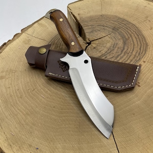 Cuchillo de camping con grabado personalizado y funda: acero inoxidable 4116, empuñadura de nogal