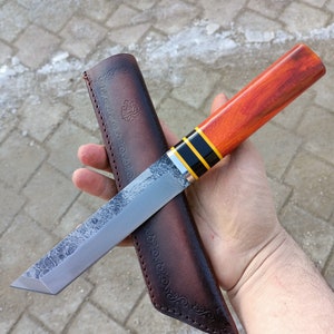 Handmade Japanese Tanto Knife - Forged Steel Tanto Knife With Sheath - Custom Knife - Tanto Samurai Knife - Full Tang Knife - Gift For him