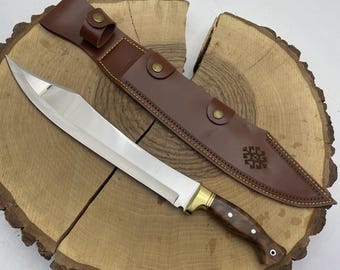 Ręcznie robiony nóż maczetowy Full Tang z pochwą skórzaną - Bushcraft, kemping