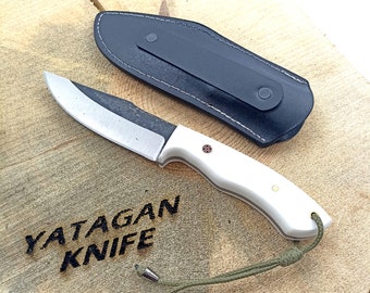 Handmade Hunting Knife with Sheath , Full Tang Blade Knife , Corian Handle Bushcraft Knife , Tactical Knife , Survival Knife , Unique Knife