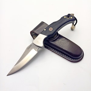 Navaja plegable de acero N690 con grabado personalizado: regalo para padrinos de boda con funda de cuero