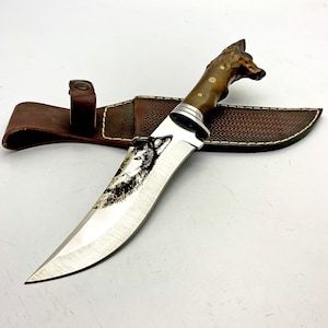 4116 Steel Wolf Head Hunting Knife Bushcraft Knife Engraved Custom Knife Groomsmen Knives Anniversary Gift Custom Gifts For Men Gifts Father