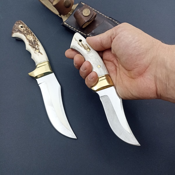 2 pcs Stag Antler Bowie Knife Hunting Gifts For Men Custom Gift for Man Full Tang Knife Tactical Fixed Blade Personalized Gift Hunting Knife