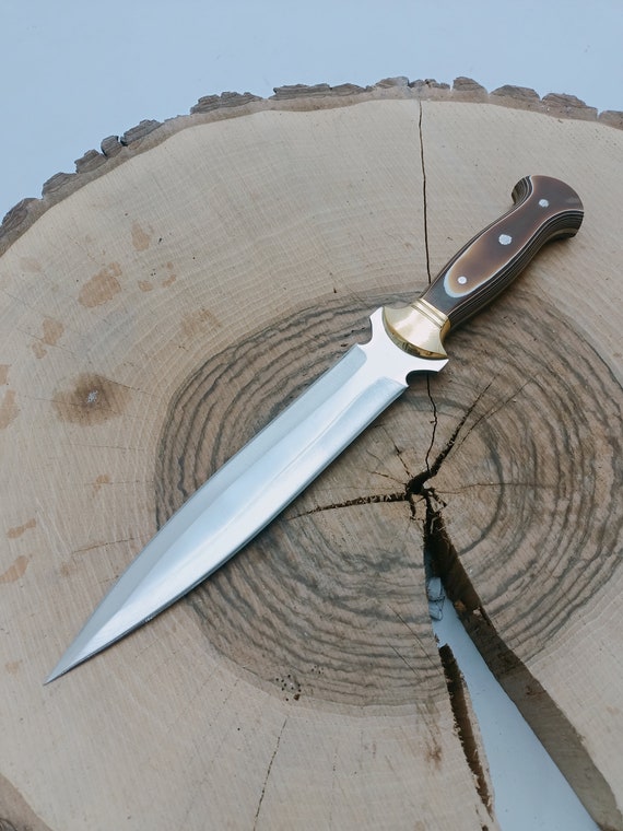 Handmade Full Tang Dagger Knife: 13.19” Stainless Steel Blade, Leather Sheath