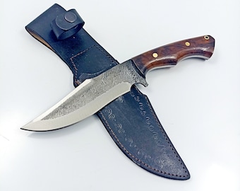 Hand Forged Hunting Knife Custom Bowie Knife and Leather Sheath  Knives Men Survival Knife Groomsmen Knives Full Tang Blade Gifts for Men