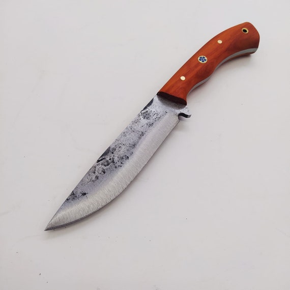 Hand Forged Carbon Steel Hunting Knife with Paduk Handle & Leather