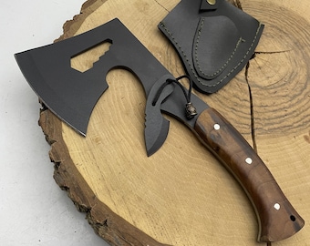 Handmade Camping Hatchet Axe: Engraved Tomahawk with Walnut Handle