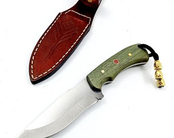 Cuchillo de caza grabado a medida: acero inoxidable hecho a mano, funda de cuero.