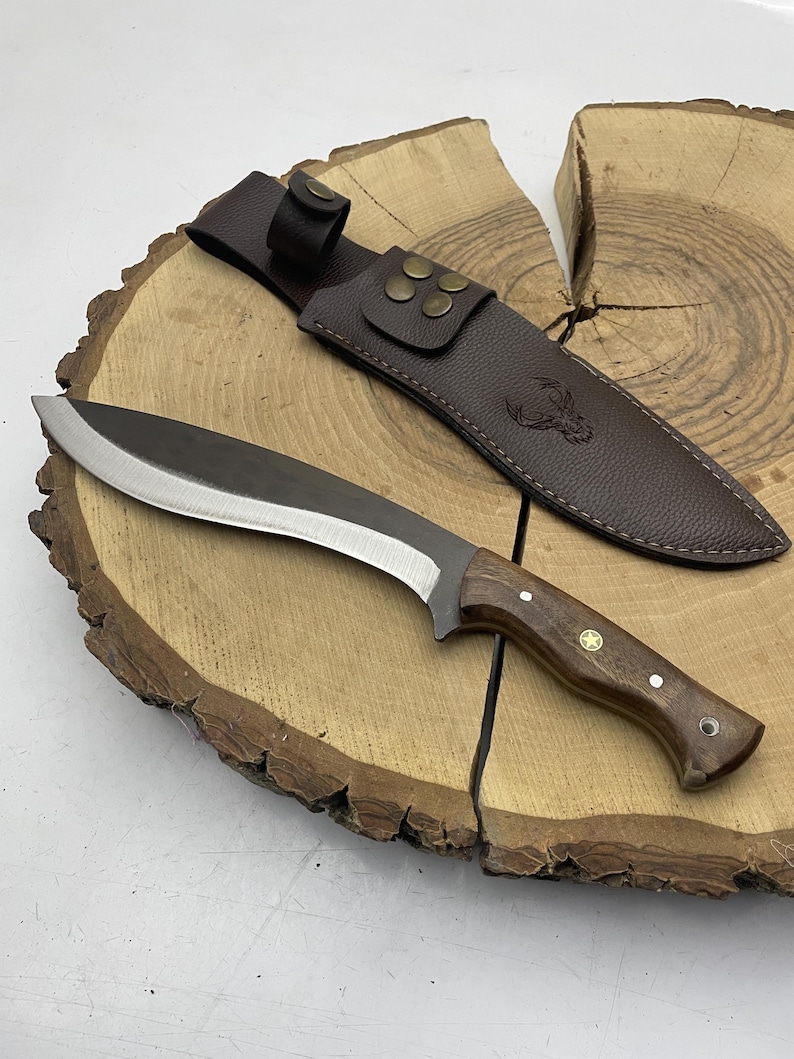Machete Kukri de 13" hecho a mano, con espiga completa y funda grabada a medida. imagen 5