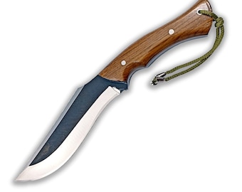 Handmade Survival Kukri Knife: Custom Engraved Walnut Handle, Leather Sheath
