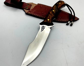 Personalized Full Tang Stainless Steel Camping Knife: Walnut Handle, Leather Sheath