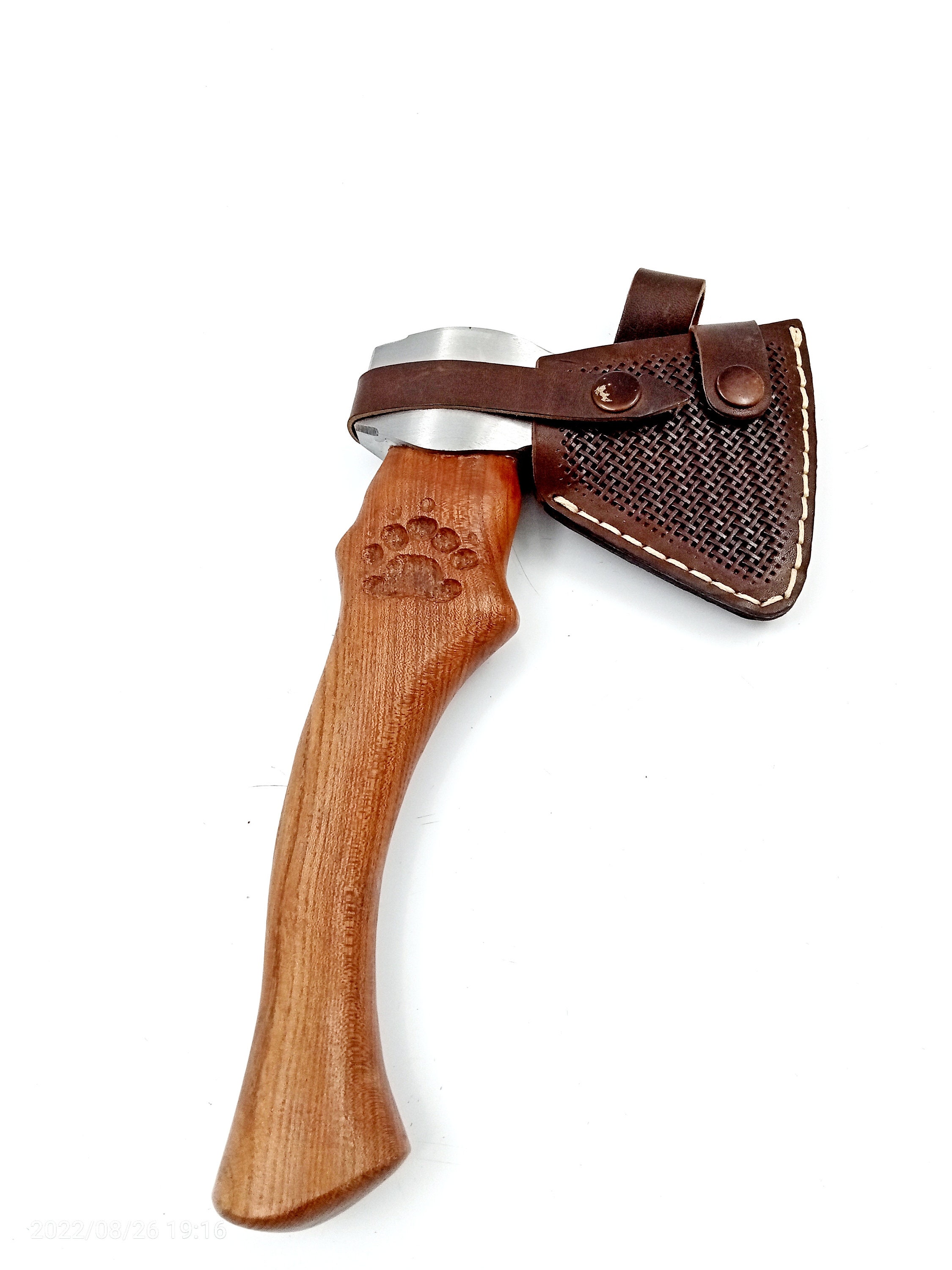 Grande Hache De Viking Tomahawk Lame Acier Carbone Manche Bois Etui Cuir Fabrication Artisanale Item 14070342