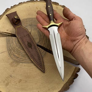Custom Engraved Dagger Knife: Walnut Handle, Stainless Steel Blade, Leather Sheath image 5