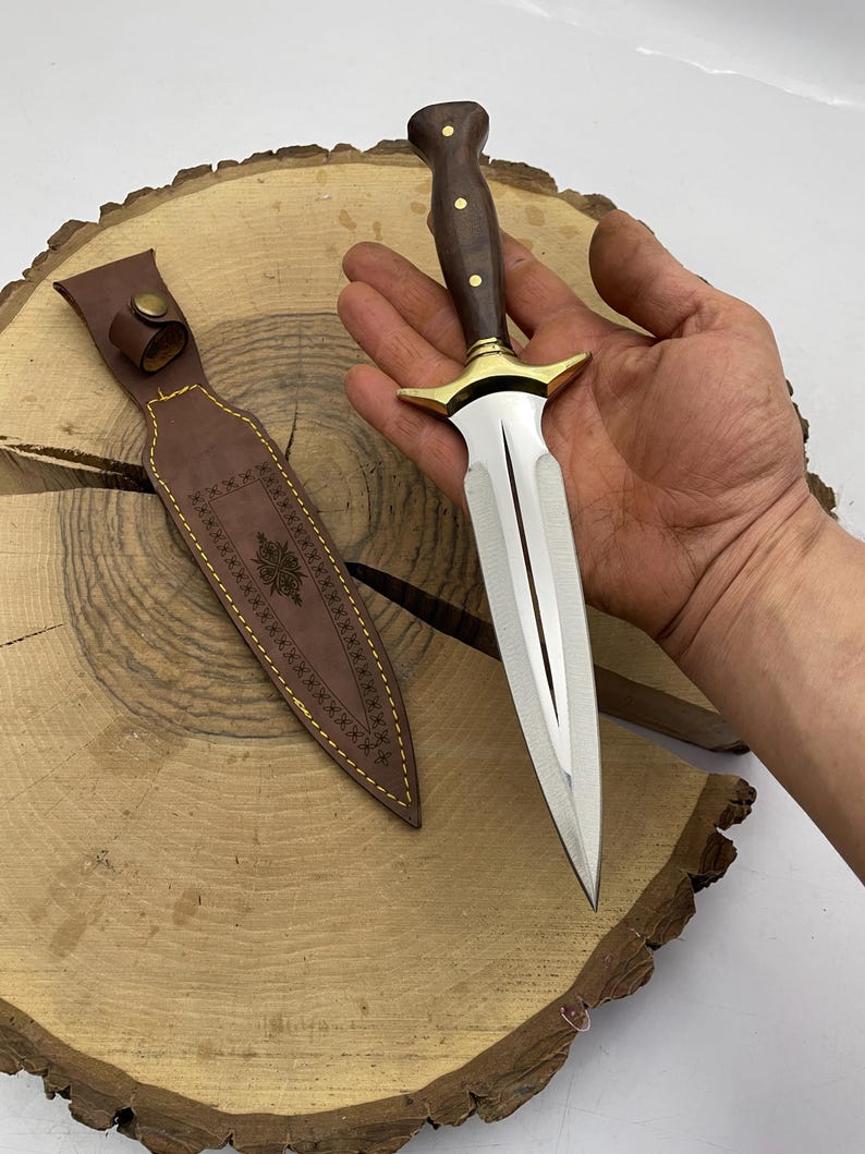 Custom Engraved Dagger Knife: Walnut Handle, Stainless Steel Blade, Leather Sheath image 5
