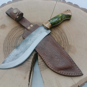 Epoxy Handle Hunting Knife with Sheath Custom Knife Engraved Knife Forged Steel Knife Gift For Him Heavy Duty Knife Outdoor Camping Knife