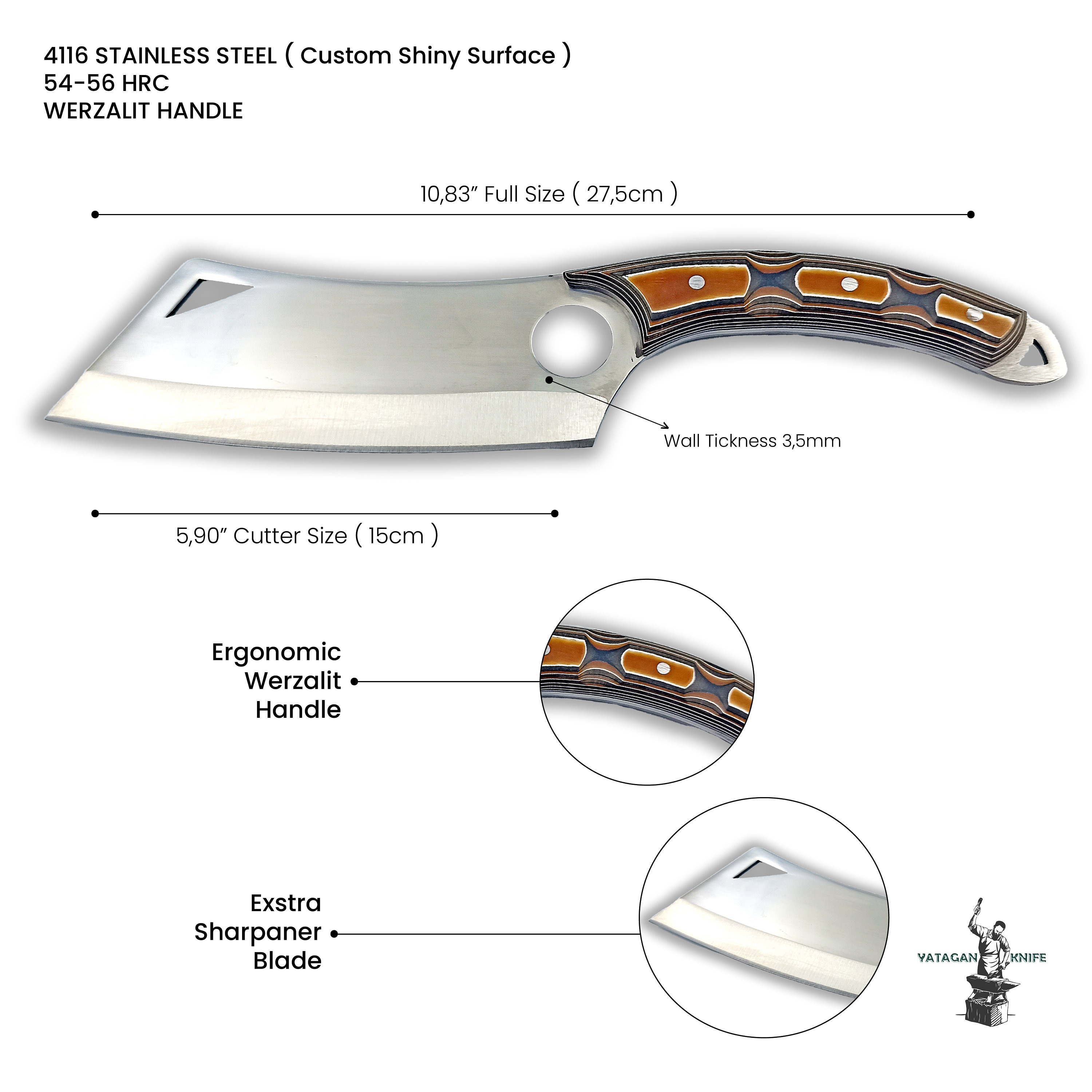Handmade Stainless Steel Cleaver Knife: Santoku Style With Leather Case ...