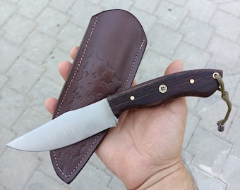 Handmade German Hunting Knife with Leather Sheath: Engraved Bowie Knife