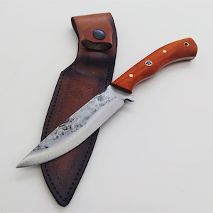 Hand Forged Carbon Steel Hunting Knife With Sheath , Camping Gift Knife , Valentines Day Gifts For Him , Full Tang Blade , Groomsmen Gifts