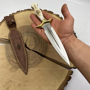 Custom Engraved Dagger Knife: Walnut Handle, Stainless Steel Blade, Leather Sheath image 8