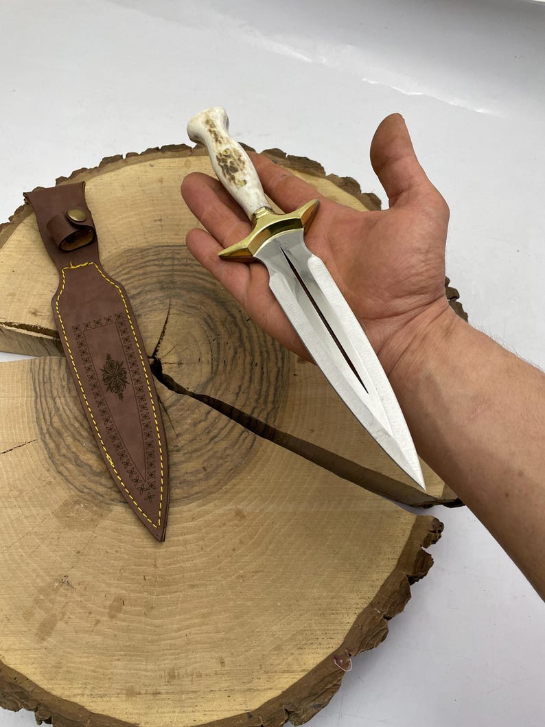 Custom Engraved Dagger Knife: Walnut Handle, Stainless Steel Blade, Leather Sheath image 8