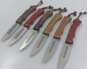 6 piezas Juego de cuchillos de novios, regalos grabados personalizados, cuchillo de regalo personalizado, regalo de aniversario, navaja de bolsillo de grabado hecho a mano, regalo para hombres