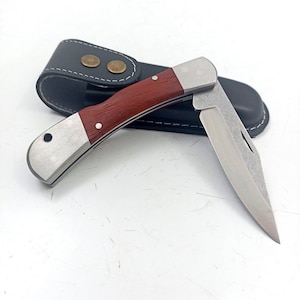 Stainless Steel Custom Engraved Pocket Knife and Sheath , Groomsmen Knives ,  Custom Gifts For Men , Tactical Knive , Hunting Gift For Man