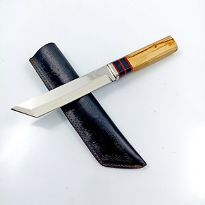 Custom Tanto Knife and Leather Sheath Japanese Knife Groomsmen Knife Engraving Knife Personalized Gift Custom Gifts for Men Hunting Gifts