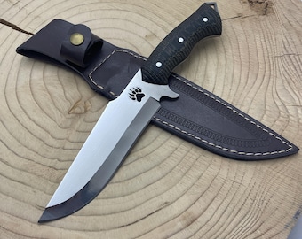 Handmade Stainless Steel Hunting Knife with Leather Sheath: Engraved Gift