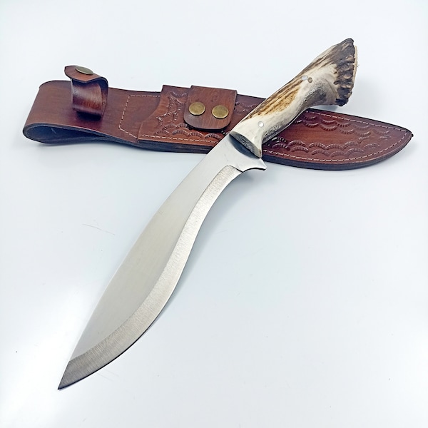 Cuchillo Kukri con mango de asta de ciervo hecho a mano con vaina, cuchillo machete de asta de ciervo, cuchillo de padrino, cuchillo de caza, cuchillo de camping, regalos personalizados