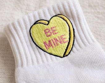 Embroidered Socks – Handmade Valentine Candy Heart Ankle Socks Gift