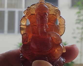 Hessonite Garnet Ganesha- Gemstone Ganesha- Ganesh Statue- Ganesha Idol- Yoga Statue- Meditation- Hindu God- Natural Stone Carving