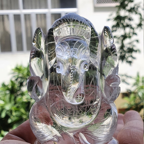 Natural Crystal Quartz Ganesha- Gemstone Ganesha- Ganesh Statue- Ganesha Idol- Yoga Statue- Meditation- Hindu God-Home Decor- Work Desk Gift
