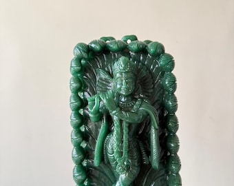 Natural Hand carved Green aventurine Krishna Gemstone Idol Carving Sculpture Statue home decor